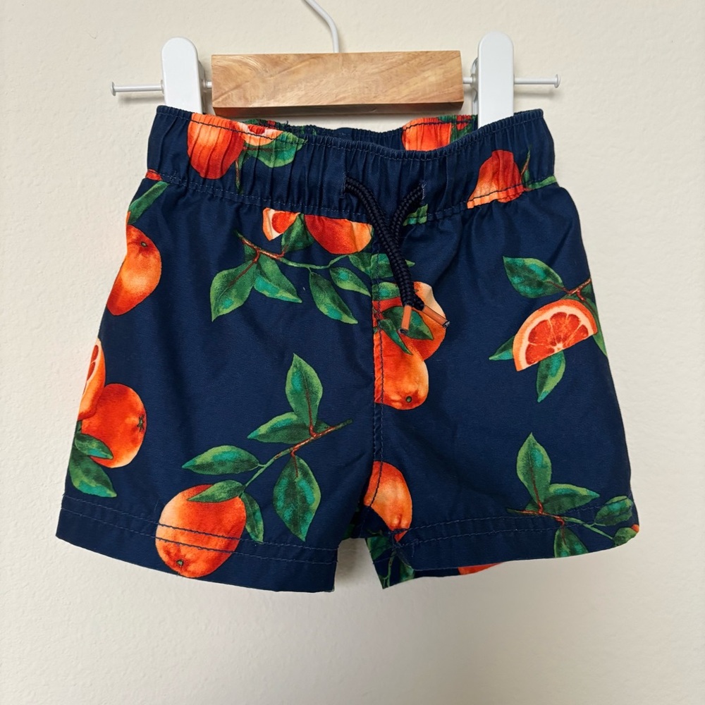 Old Navy Navy Orange Citrus Swim Shorts toddler 12-18M